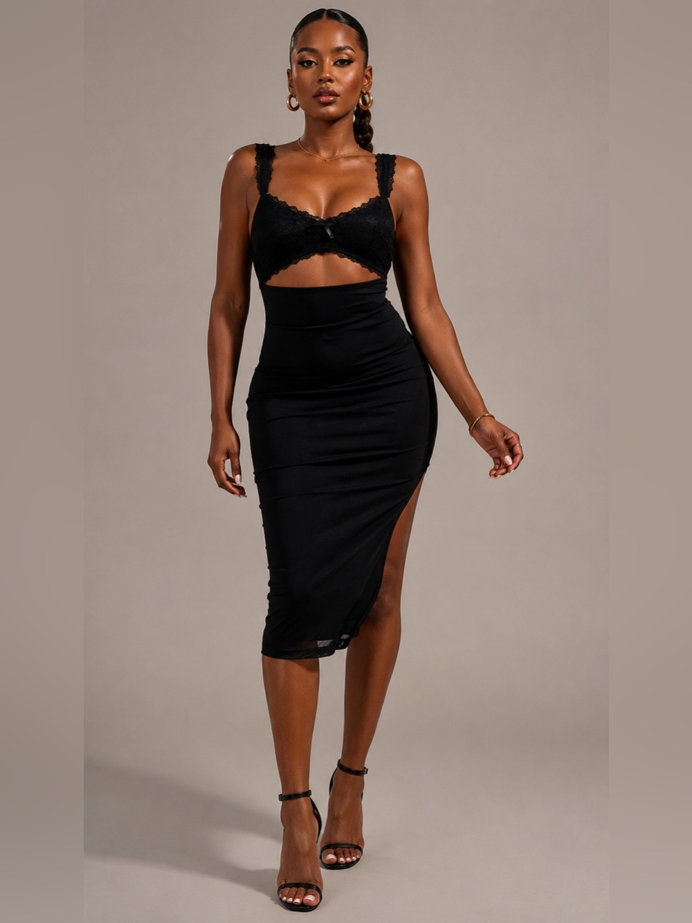 Black Lace Cutout Midi Dress